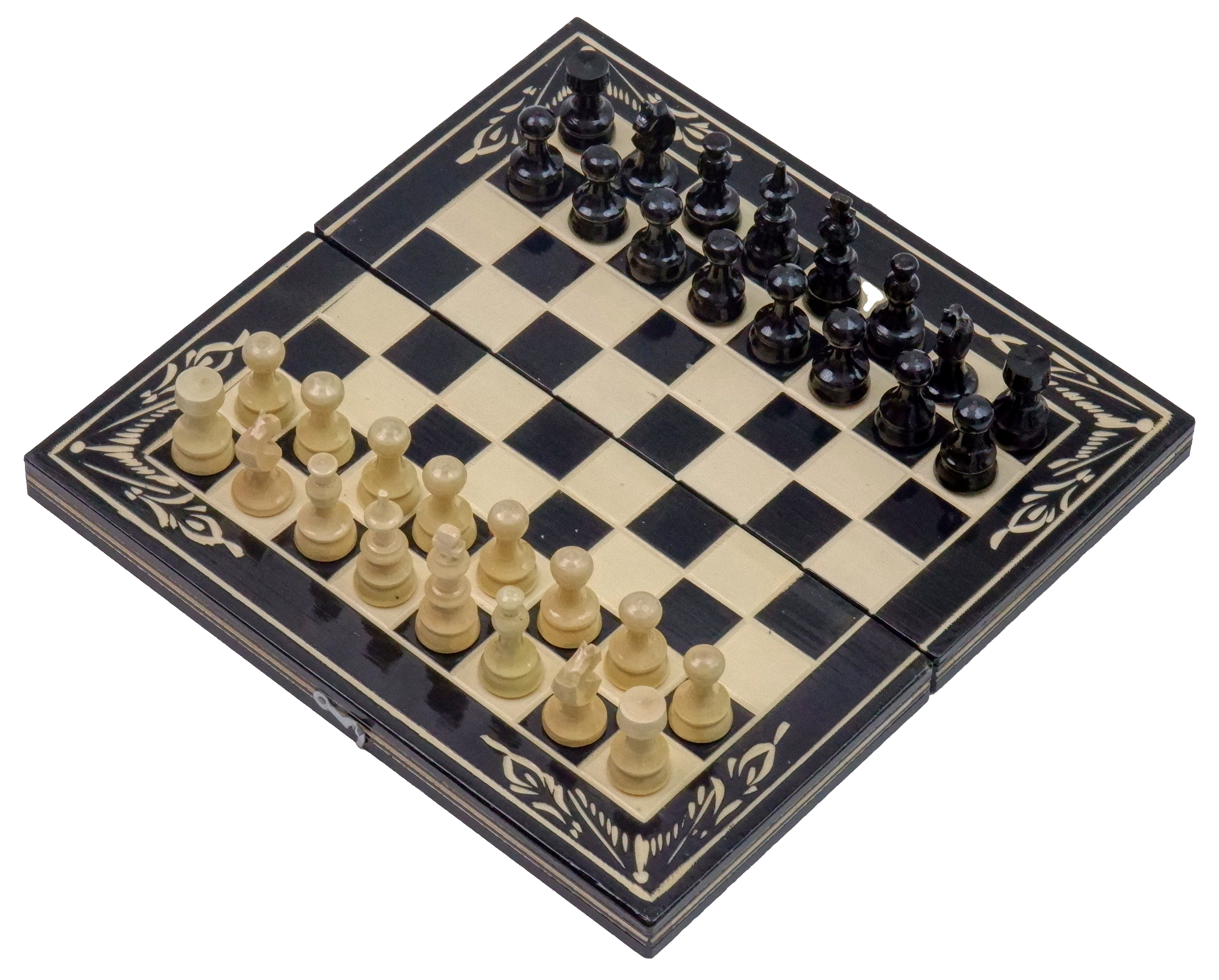 Joc de Șah și Table Marca din România ROmde™ din Lemn Natural de Fag Lucrat Autentic de Mână cu Unelte Tradiționale – Mai Multe Dimensiuni și Culori dintre Care Se Poate Alege - 26x26 cm, Negru cu Alb