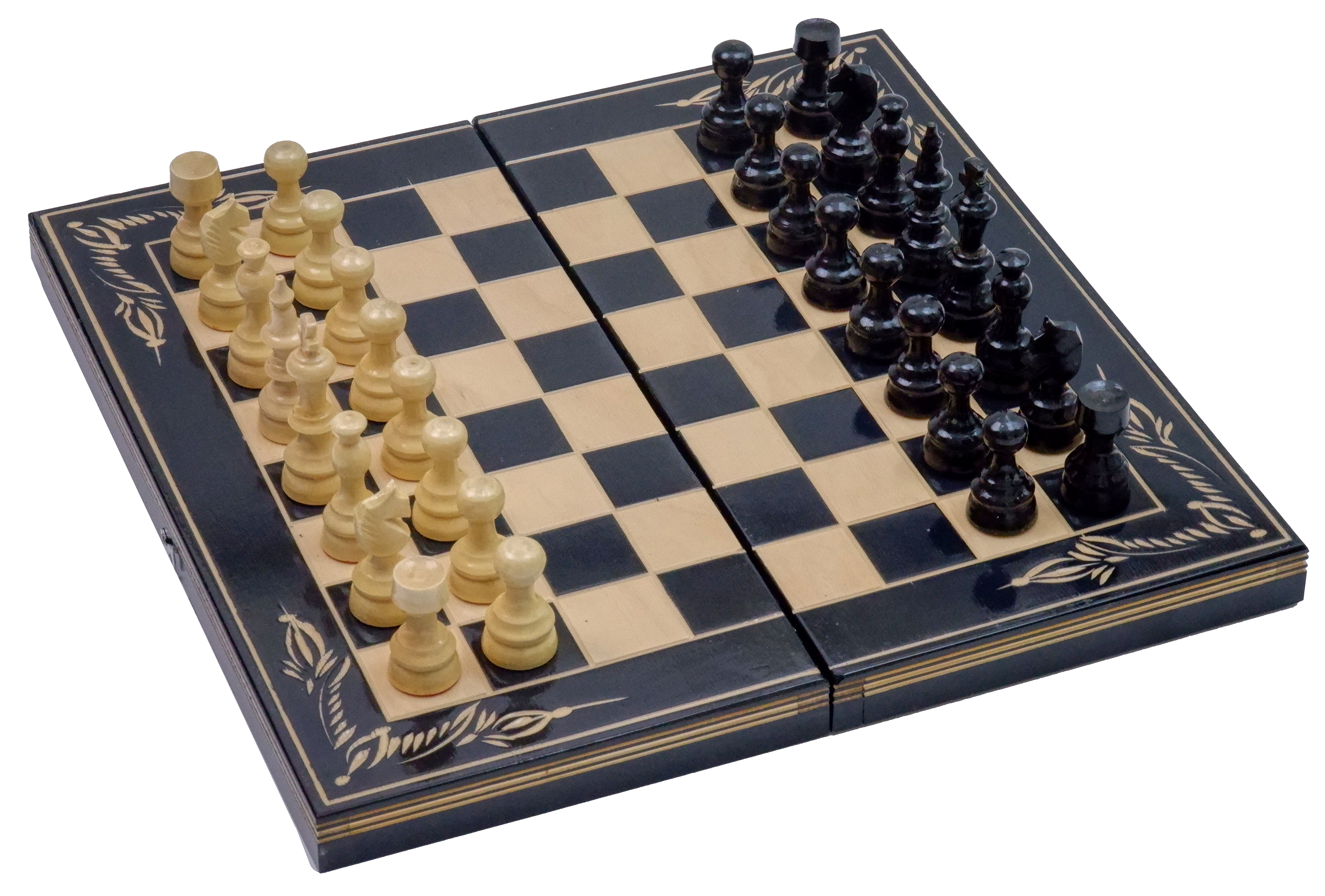 Joc de Șah și Table Marca din România ROmde™ din Lemn Natural de Fag Lucrat Autentic de Mână cu Unelte Tradiționale – Mai Multe Dimensiuni și Culori dintre Care Se Poate Alege - 38x38 cm, Negru cu Alb